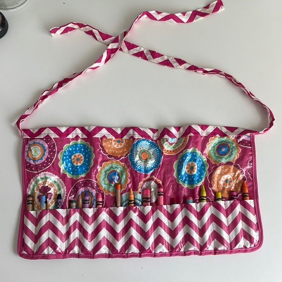 Kids Apron Crafty Mini Arts & Crafts - Pink Floral Belt Crayon Marker Holder - Picture 1 of 5
